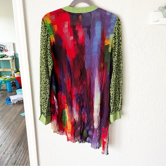 Vintage Top Women's Large Paris Hues High Low Dopamine Artsy Boho Semi-Sheer - Picture 2 of 9